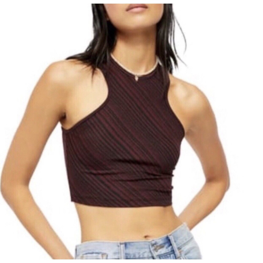Free People Intimately Tessa Racerback Brami Crop Top High Neck Stripe XS‎